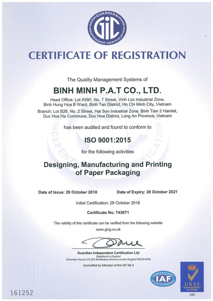 Chứng chỉ iso 9001 : 2015
