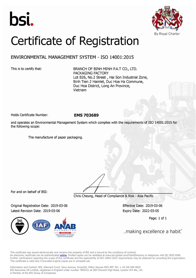 giấy chứng nhận ISO:14001